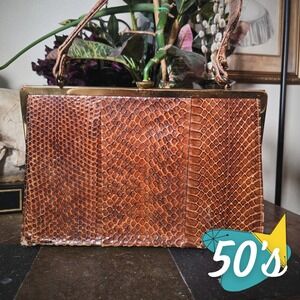 Snakeskin Handbag Brown Exotic Leather Vintage 1950s Frame Purse Restoration DIY